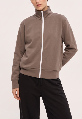 Cappuccino fleece-lined zip-up sweatshirt